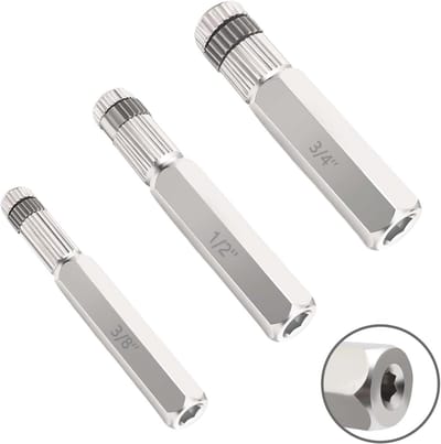 Interne Pijpsleutel Set - Nippel Trekkerset - Sanitair Reparatie - Zeskant Insteek - 3 Maten - Zilver