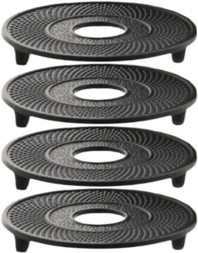 MPLCo - Gietijzeren Onderzetter - Hittebestendige Panonderzetter - Set van 4 - Cast Iron Trivet - voor Pannen & Theepotten - Duurzaam & Antislip - Keuken Accessoire - Ø13 x 2 cm - Zwart