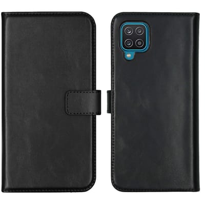 Selencia Hoesje - Geschikt voor Samsung Galaxy A12 - Echt Lederen Bookcase - Zwart