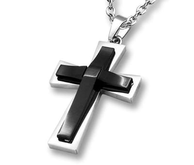 Amanto Ketting Djason Black - 316L Staal PVD - Kruis - 43x27mm - 60cm