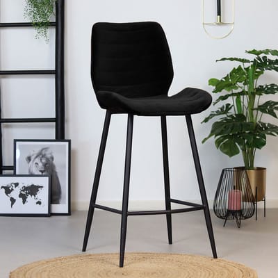 Bronx71® Velvet barkruk Toby zwart 71 cm - barstoel