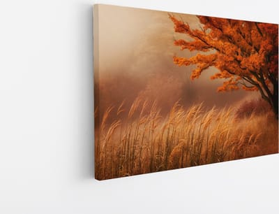 Saammp Canvas Schilderij - Bos tijdens de herfst - Landschap - graan - Natuur - 30x20 - Foto op canvas - Wanddecoratie - Muurdecoratie Woonkamer - Slaapkamer decoratie - Canvas Print