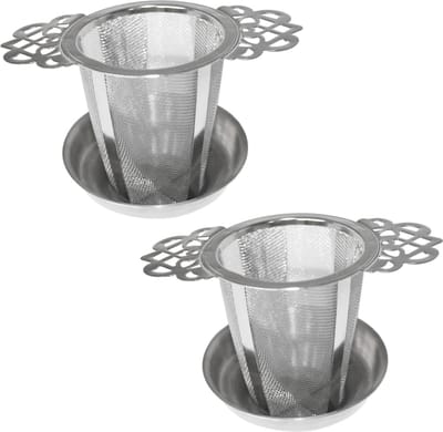Theezeef - 2 stuks - Hoogwaardig RVS Theefilter - Met Handvat En Druipschaaltje - Thee Filter Voor Verse Thee - Thee Infuser