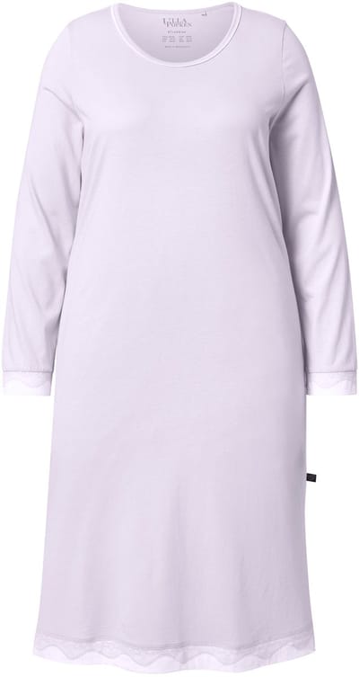 Ulla Popken - Dames - Nachthemd kant oversized ronde hals lange mouwen - Lichtpaars - Maat 42+