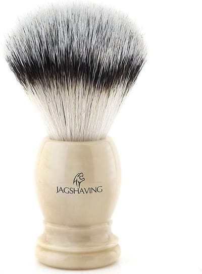 JAG scheerkwast voor mannen met zilverkleurige punt en synthetisch haar | Off-white hars handvat | Scheerkwast voor nat scheren | Verzorgingsaccessoire | Cadeau voor hem