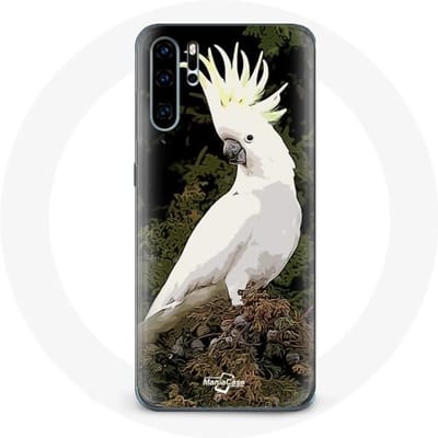 Coque - Cacatoes - Huawei P30 - Blanc - Souple - Perroquets sur l'arbre blanc