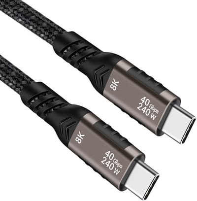 USB C kabel | Laadsnelheid 48V / 5A / 240 watt | USB4 | 40 Gb/s | 8K | Type C naar C | Male to male | Power delivery | Snelladen | E-Marker IC chip | Zwart | 0.5 meter | Allteq