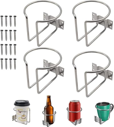 SnelShoppen - Set van 4 RVS Drinkbekers Houder voor Auto, Boot, Yacht, RV - Wandbevestiging, Geschikt voor Blikken, Flessen, Kannen - Marine Blauw