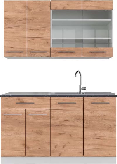 Vicco Fame-Line Eenpersoonskeuken – 140 cm, WB Antraciet Eik goud/wit