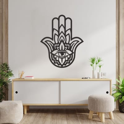 Wanddecoratie Hand Of Fatima - Muurdecoratie Hand Of Hamsa - Muurdecoratie Hout - Wanddecoratie Hout - Muurdecoratie Woonkamer - Wanddecoratie Woonkamer - Wanddecoratie Industrieel - Wanddecoratie Dieren - Home Decor - Wall Line Art - 72 x 59 cm