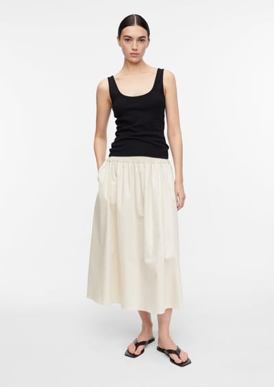 Midi Rok in popeline met geplooide details en Italiaanse zakken voor dames COMMA