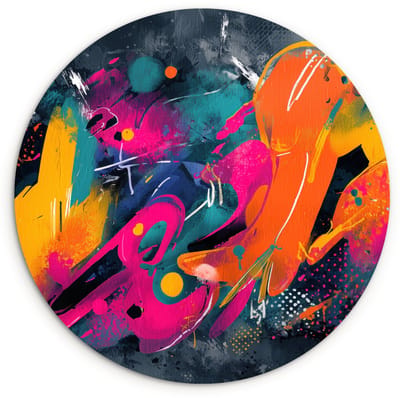 WallCircle® Wandcirkel 120x120 cm - Muurcirkel Abstract - Graffiti - Kleurrijk - Verfspatten - Muurdecoratie woonkamer - Wanddecoratie slaapkamer - Kamer decoratie accessoires - Ronde schilderijen XXL