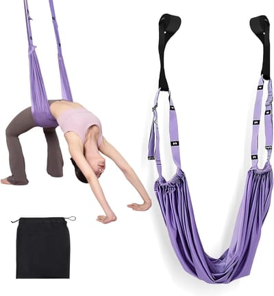 Verstelbare Yoga Stretchband en Aerial Yoga Handdoek voor Thuisgebruik, Ideaal voor Pilates, Gymnastiek en Fitness, Paarse Kleur