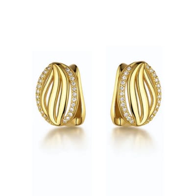 Goud Kleurig Oorbellen met Zirconia - Gold Earrings - 18K Gold Plating - Echt Zilver