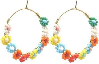 Oorbellen - ringen - bloemen - multicolor - vrolijk - 3.5cm - feest - boho stijl - hip - tijdloos - dames - vrouwen - cadeau - feest