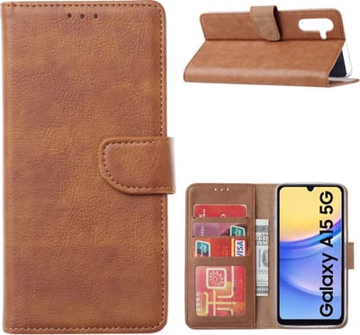 Portemonnee Book Case Hoesje Geschikt voor: Samsung Galaxy A15 - Lichtbruin