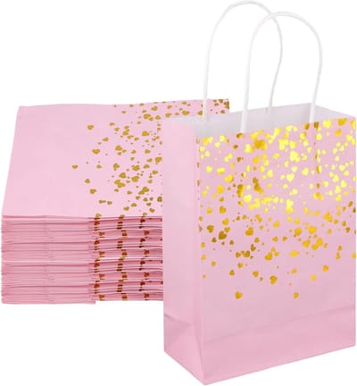 Grote cadeauzakken van kraftpapier in rosegoud, 50 stuks, 15 x 21 x 8 cm, ideaal voor bruiloften, verjaardagen en feesten