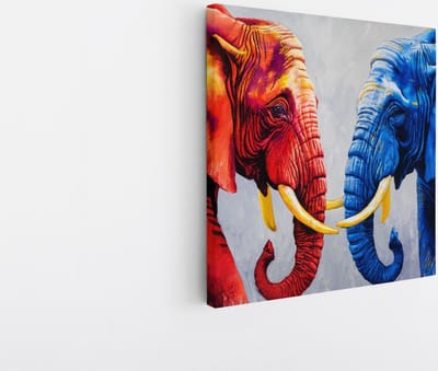 Saammp Canvas Schilderij - Olifant - Rood - Blauw - Dieren - 20x20 - Foto op canvas - Wanddecoratie - Muurdecoratie Woonkamer - Slaapkamer decoratie - Canvas Print