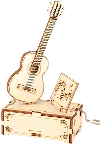 DIY Bouwsteen Muziekdoos Gitaar - Handgemaakte Mini Muziekinstrument Puzzle, Exclusief Cadeau voor Volwassenen & Hobbyisten