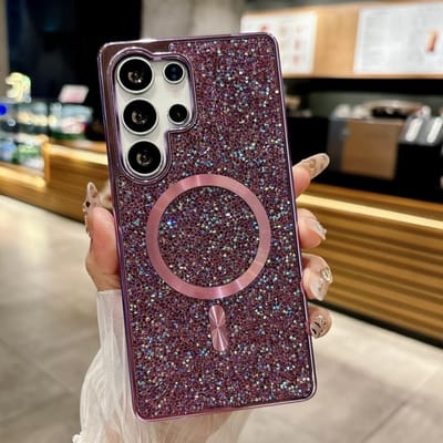 Luxe Glanzende Strass Diamanten Hoesje Voor Samsung S25 S24 S23 Ultra S25 Plus Magnetisch Draadloos Opladen Schokbestendige Hoes Galaxy S24 Ultra