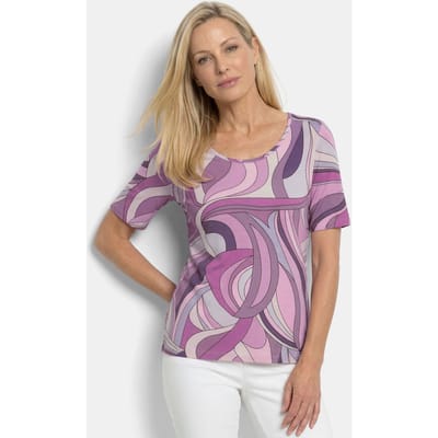 Shirt van viscose met een artistieke all-over print - sering / gedess. - Gr. 25 van Goldner Fashion