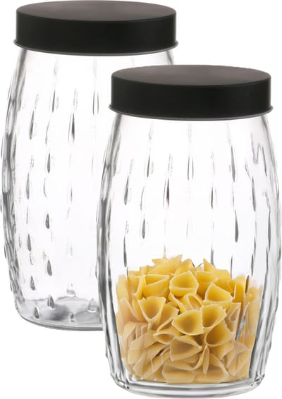 Urban Living voedsel keuken voorraadpot - 2x - bewaarpot - Mora - 2 Liter - glas - transparant/zwart - D13 x H22 cm - weckpotten