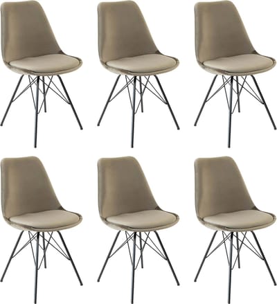 KICK® VELVET Kuipstoelen Taupe – Set van 6 – Eetkamerstoelen – Velvet – Zwart Frame
