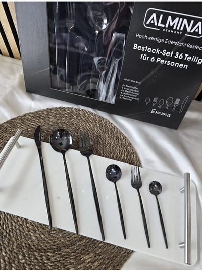 Almina Emma Bestekset – 36-delig – 6 Personen – Edelstaal – Zwart Zilver