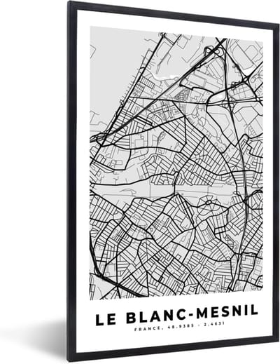 Fotolijst incl. Poster - Kaart - Stadskaart - Frankrijk - Le Blanc-Mesnil - Plattegrond - 40x60 cm - Posterlijst