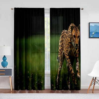 Afrikaanse Luipaard Cheetah Dierenprint Tule Gordijn voor Woonkamer Slaapkamer Keuken Chiffon Transparante Gordijnen Raambekleding Decor 1 PCS W100XH250cm&Grommet Top