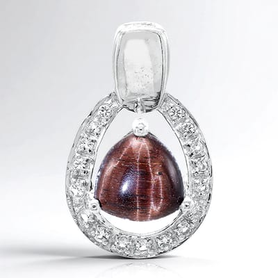 Cavill - Zilveren hanger met rode tijgeroog 3,25 ct & witte topaas 0,36 ct - 925 Sterling zilver - Druppelvormig - Elegant sieraad