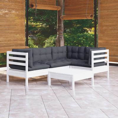 vidaXL - 5-delige - Loungeset - met - kussens - grenenhout - wit