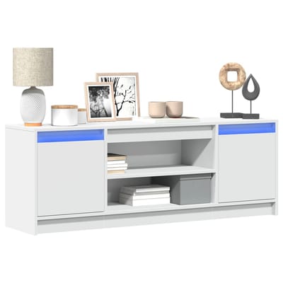 Meuble TV Blanc avec Éclairage LED 139,5 x 34 x 50 cm Panneau de Particules