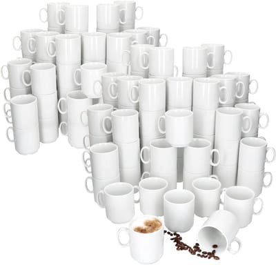 Set van 96 EVENT stapelbare koffiemokken wit porselein 250 ml