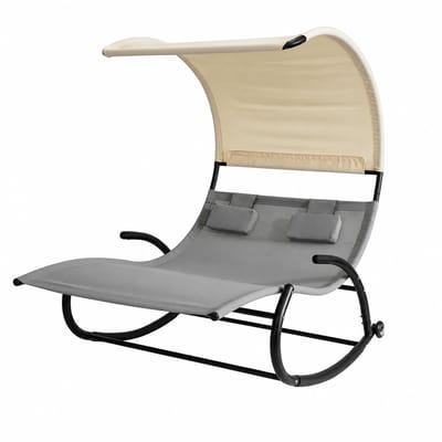 Lifero Schommelbed - Ligbed - Loungebed - Schommelstoel - Ergonomisch Bed Tuin - Twee personen - Grijs met Beige - 140×184×180 cm