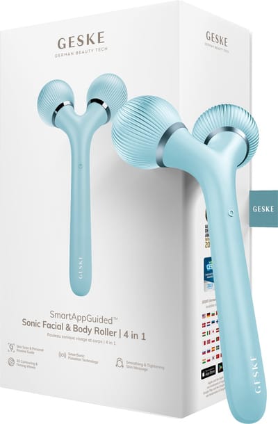 GESKE | SmartAppGuided™ Sonic Facial & Body Roller | 4 in 1 | Dermaroller | Apparaat voor gezicht en lichaam | Dermarol | Professionele gezichtsroller | Verstevigt en definieert lichaam en gezicht