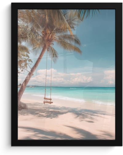 Poster in lijst - Fotolijst 30x40 cm - Posters - Palmboom - Schommel - Strand - Lucht - Posterlijst zwart - Decoratie - Wanddecoratie woonkamer - Muurdecoratie slaapkamer