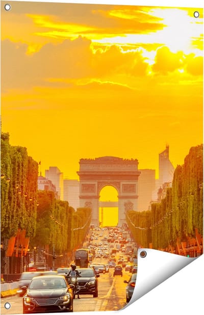 Gards Tuinposter Arc de Triomphe bij de Autoweg - 60x80 cm - Tuindoek - Tuindecoratie - Wanddecoratie buiten - Tuinschilderij