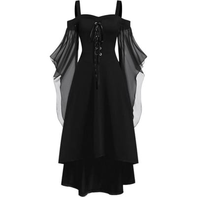 Tenue gothique audacieuse Costume de sorcière gothique pour Halloween avec col à lacets Manches longues à cornes Robe Cosplay pour femme pour fête St Utilisation pratique XL noir