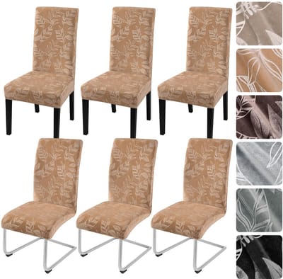 Stoelhoezen, set van 6 fluwelen stoelhoezen, elastische stoelhoezen, kantelstoelen, hoezen voor stoelen, afneembaar, voor eetkamer, keuken, restaurant, hotel, banket (kaki)