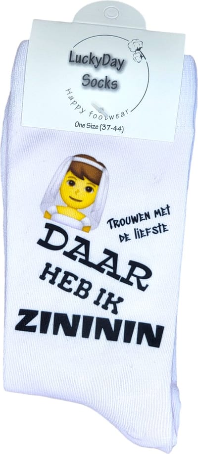 Zininin - Trouwen Sokken - Sokken bruid - Bruiloft - Huwelijk - Trouwfeest - Huwelijk - Witte sokken met tekst - grappige sokken - leuke dames sokken - Sokken waar je vrolijk van wordt - Maat 37-44
