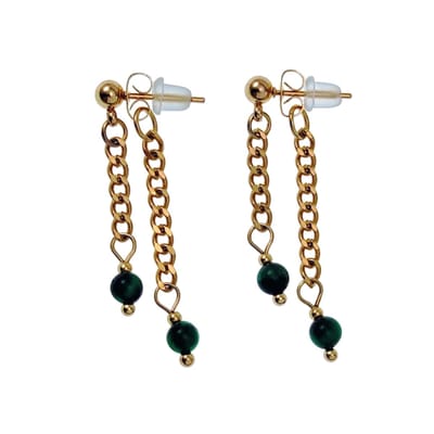 Lange Oorbellen Dames - Gourmet Stijl - Verguld RVS - Oorbellen met Schakelketting en Steen
