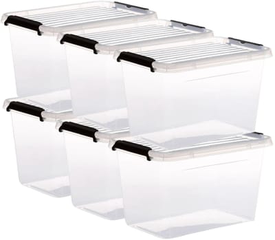 5Five opberg kist met deksel - 6x - Clip Box - 6,5 liter - 29 x 20 x 18 cm - kunststof - transparant