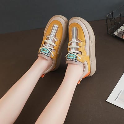 Nieuwe high-end retro casual schoenen voor lente en herfst, comfortabel en veelzijdig, schoenen met dikke zolen en kleurblokkering, sneakers voor dames 40