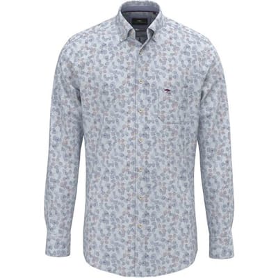 Fynch-Hatton Overhemd Allover Leaf Pattern Deep Merlot / male