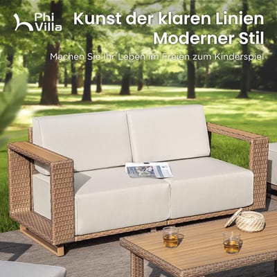 Tuinmeubelset Rotan 4-Zits L-vorm 206 x 141 x 67 cm | Loungeset voor Tuin, Balkon en Terras met Dikke Comfort Kussens, Modulair Design en Weerbestendig Outdoor Sofa Set | Nicolehome