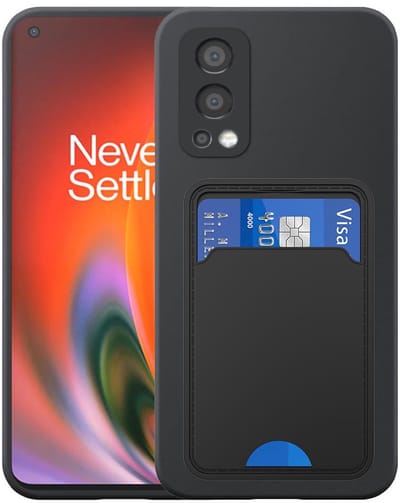 Geschikt voor OnePlus Nord 2 Telefoonhoesje met TPU Pasjeshouder - Flexible Back Cover Case Siliconen TPU with Cardslot - Zwart - Smartphonica geschikt voor OnePlus Nord 2;OnePlus Nord 2 5G