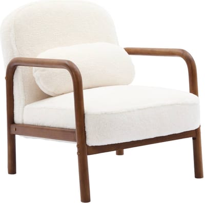 sweeek - Scandinavische fauteuil met walnootkleurig hout en imitatiebonteffect - amélie