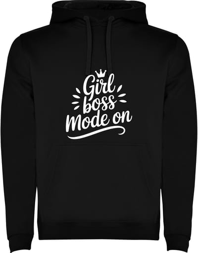Zwarte Hoodie Girl Boss Mode On met Kroon - Vrouw Baas Modus Aan - Humor Maat 3XL