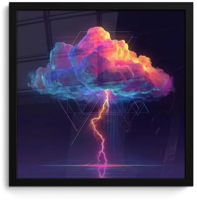 Poster in lijst - Fotolijst 40x40 cm - Posters - Donderwolk - Bliksemschicht - Licht - Blauw - Posterlijst zwart - Decoratie - Wanddecoratie woonkamer - Muurdecoratie slaapkamer